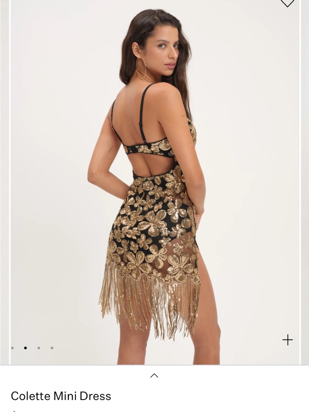 For Love and Lemons Gold Floral Sequin Mini Dress with fringe size XS - Picture 2 of 4
